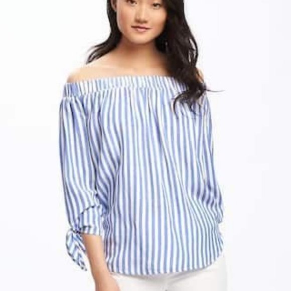 Old Navy Tops - Old Navy Striped Off the Shoulder 3/4 Sleeve Top